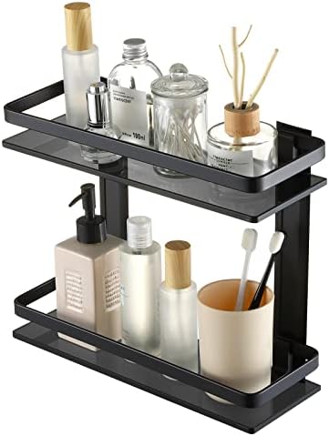 KES 2-Tier Black Tempered Glass Shower Shelf Double Wall-Mounted