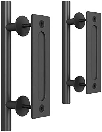2-Piece Rustic Solid 12 Pull and Flush Barn Door Handles Set for Gates Garages Sheds Black Durable Steel
