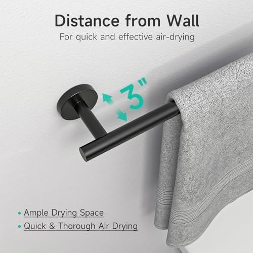 USHOWER Matte Black Wall-Mounted Towel Bar 24-Inch 3-Inch from Wall Stainless Steel