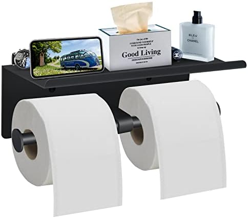 Wall-Mounted Double Roll Toilet Paper Holder Durable Design Matte Black Finish