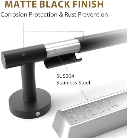 Matte Black Towel Rack 24 Hanging Stainless Steel Modern Bathroom Decor