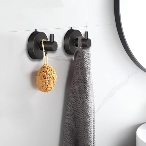2 Piece Suction Cup Shower Hooks Black Durable Modern Bathroom Towel Hangers