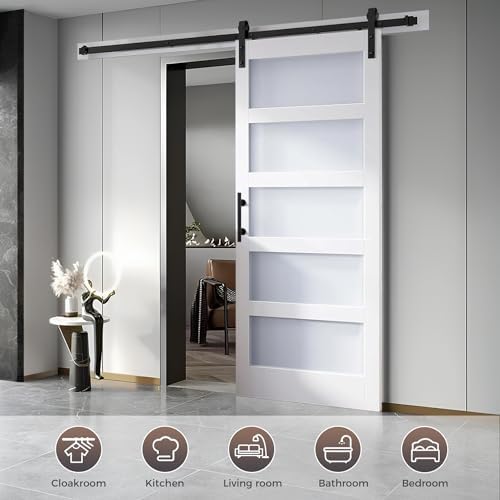 Stylish 36x84 inch Frosted Glass Sliding Barn Door with MDF Construction