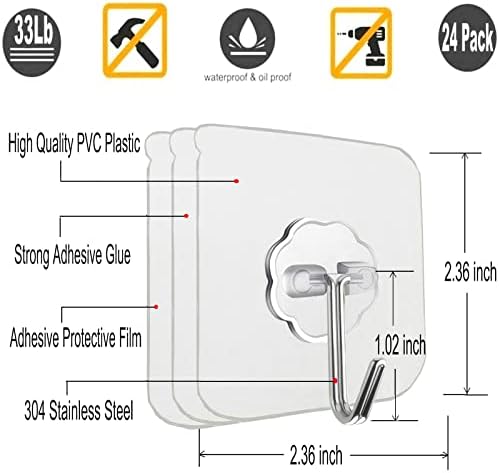 Jwxstore10-in-1 Transparent Wall Hooks Heavy Duty 24 Pack