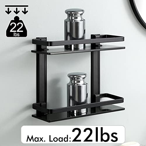 KES 2-Tier Black Tempered Glass Shower Shelf Double Wall-Mounted