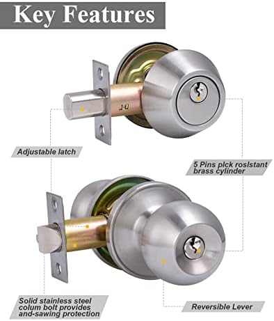 2 Sets All Keyed Same Entry Door Knob and Single Cylinder Deadbolt Combo Set