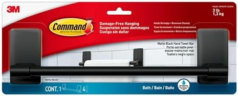 Command Hand Towel Bar Matte Black with Water-Resistant Strips Bathroom Organizations Durable and Easy to Install