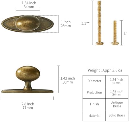 Oval Cabinet Knobs with Backplate - 2 Pack antique brass