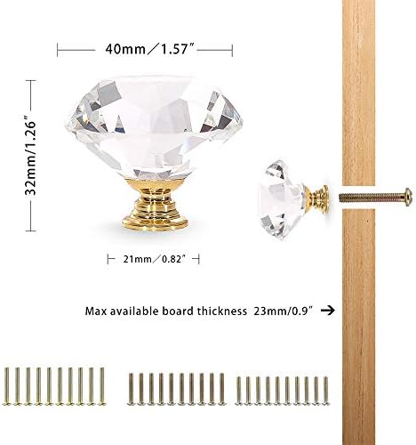 10-Piece Diamond Crystal Glass Pull Handle Cabinet Knobs Aluminum Chrome Plated Waterproof Durable