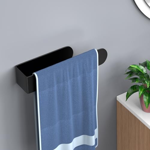 Premium Black Stainless Steel Towel Holder Wall-Mounted Self-Adhesive Towel Bar