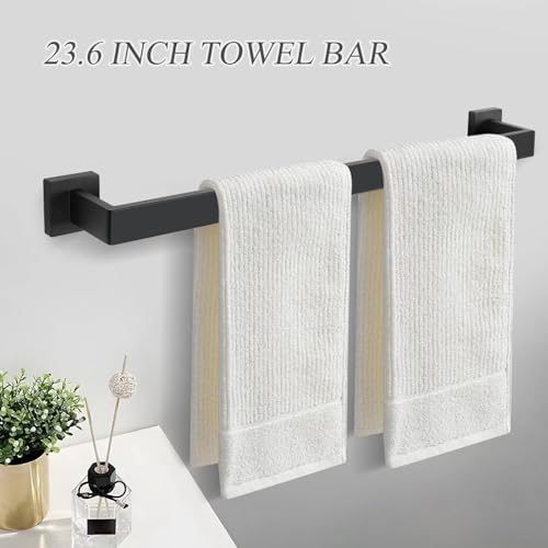 Sturdy Black Towel Bar Set with 5 Pieces for Bathroom
