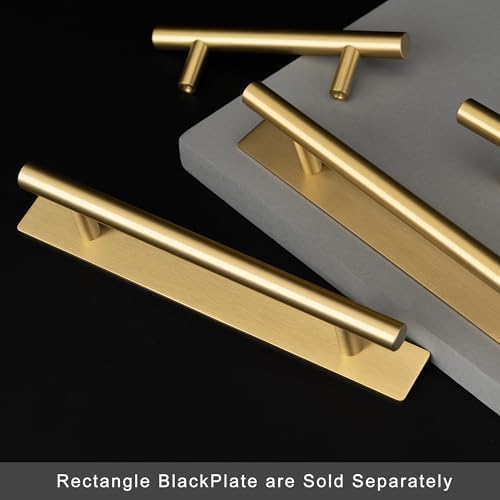 QOGRISUN 5-Pack Solid Brass Cabinet Pulls with Back Plates Brushed Brass Finish
