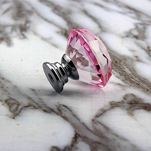 5-Piece Crystal Cabinet Knobs - 30mm Pink Crystal knobs for drawers dressers kitchen and more