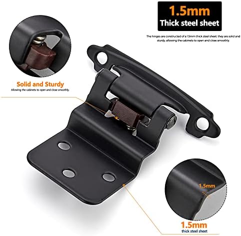 Ravinte 20-Packs 38 Inset Matte Black Cabinet Hinges Smooth Silent Close for Kitchen Bathroom Doors