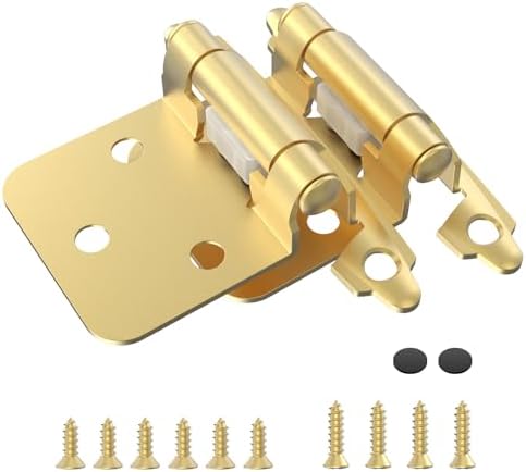 Premium 12 Overlay Hinges 50-Pack Self-Closing Flush Mount Hinges with Door Bumper Brass Gold