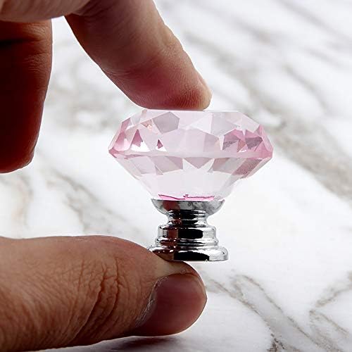5-Piece Crystal Cabinet Knobs - 30mm Pink Crystal knobs for drawers dressers kitchen and more