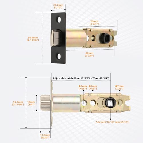 Adjustable Door Latch Set for 2-3860mm or 2-3470mm 45 Deadbolt Latch - Durable Replacement for Doors