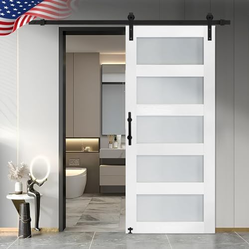 Stylish 36x84 inch Frosted Glass Sliding Barn Door with MDF Construction