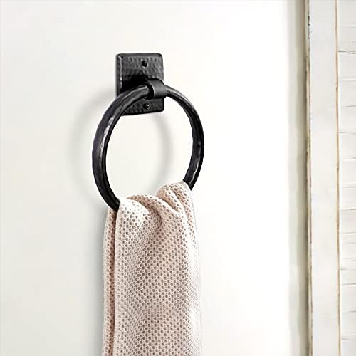 Hand-Hammered Rustic Round Towel Ring Holder - Wall-Mounted Aluminum Towel Ring