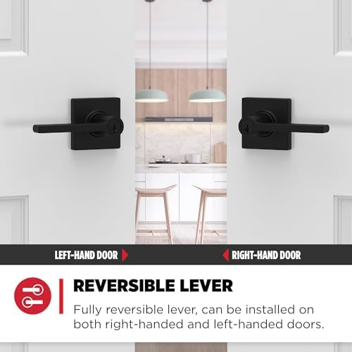 Kwikset Casey Entry Door Handle Secure Keyed Entry Door Lock with SmartKey Rekey Technology Matte Black