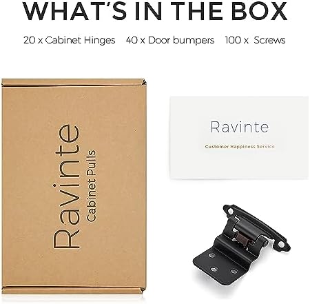 Ravinte 20-Packs 38 Inset Matte Black Cabinet Hinges Smooth Silent Close for Kitchen Bathroom Doors