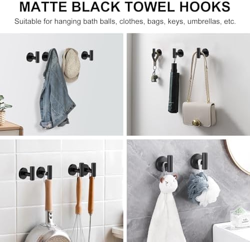SetSail Towel Hooks - Wall-Mounted 4-Pack Matte Black
