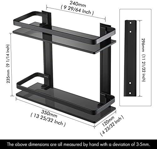 KES 2-Tier Black Tempered Glass Shower Shelf Double Wall-Mounted