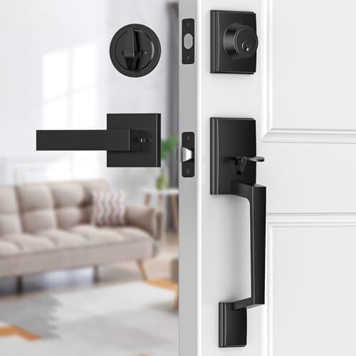 Brightify Matte Black Adjustable Door Handle Set with Reversible Lever for LeftRight Doors