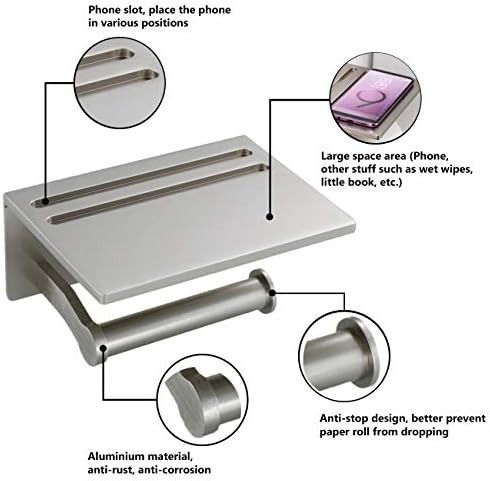 Homely Trove SmartHome Toilet Paper Holder With Shelf Aluminum Tissue Roll Organizer For Modern Bathroom