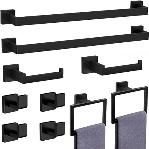 10-Piece Matte Black Bathroom Accessories Set Stainless Steel Towel Bar Set