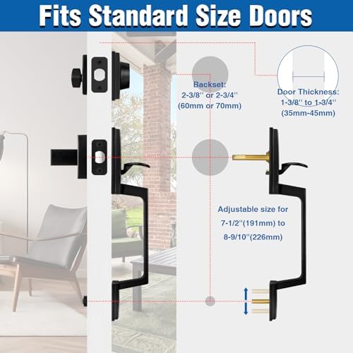 Matte Black Front Door Handle Set - Durable Stylish Entry Security