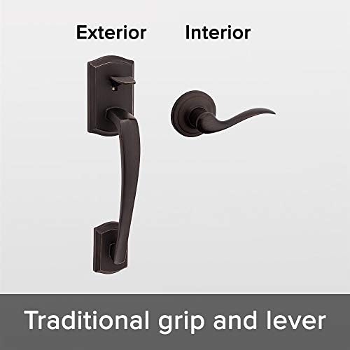 Kwikset Prescott Front Door Handle Set with Reversible Lever Non-Locking Venetian Bronze