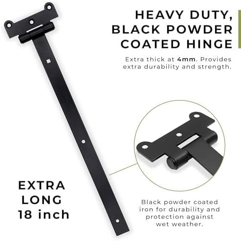 DIYWorld Black Door Hinges Set of 2 18-Inch Hinges Matte Black Heavy Duty