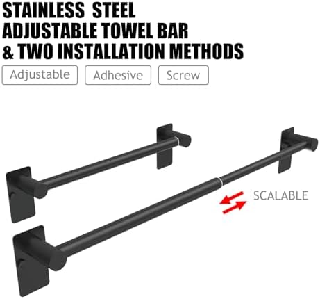 Adjustable Towel Bar 14-25inch 304 Stainless Steel Matte Black