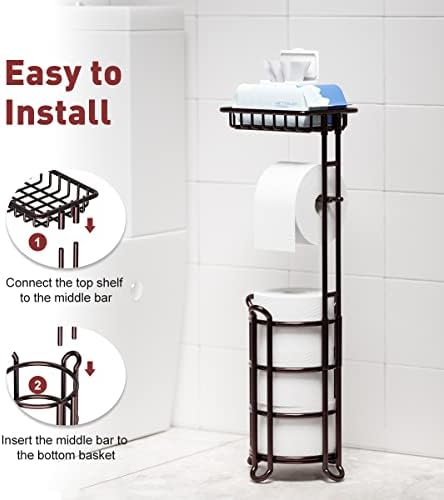 Toilet Paper Holder Stand with Shelf Bronze
