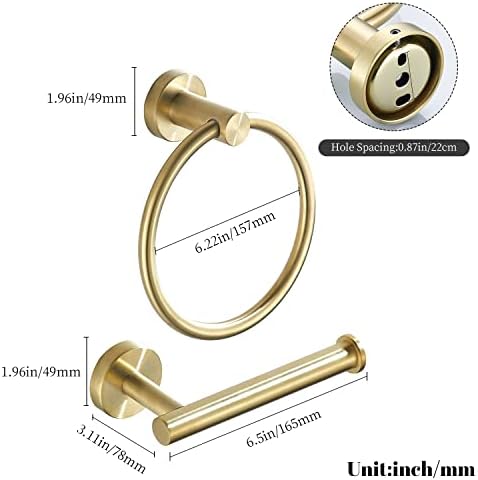 Toilet Paper Holder Set Gold Brushed Stainless Steel Wall-Mounted 2-Piece