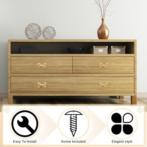 8-Piece Metal Bow Knobs for Drawers and Cabinets Gold Tone Vintage Design Durable and Elegant