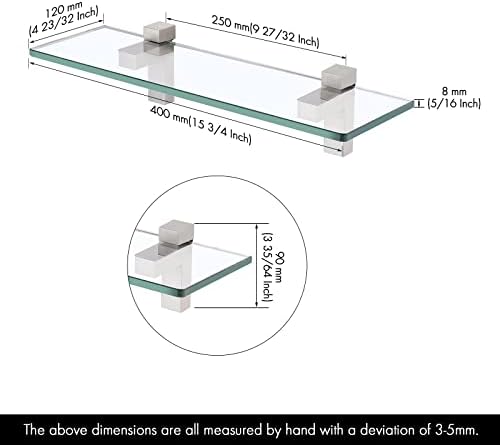 Sturdy Tempered Glass Wall-mounted Bathroom Shelf in Brushed Nickel Finish