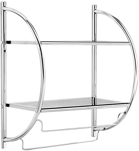 Tangkula Wall Mount 2 Tier Bathroom Shelf with BarsSimple Sturdy Home Storage Solution