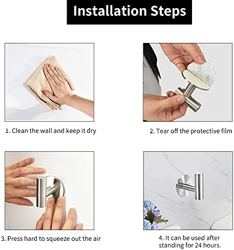 Vuzvuv Adhesive Hooks - Heavy Duty Stainless Steel Towel for Bathroom Kitchen Hotel Use