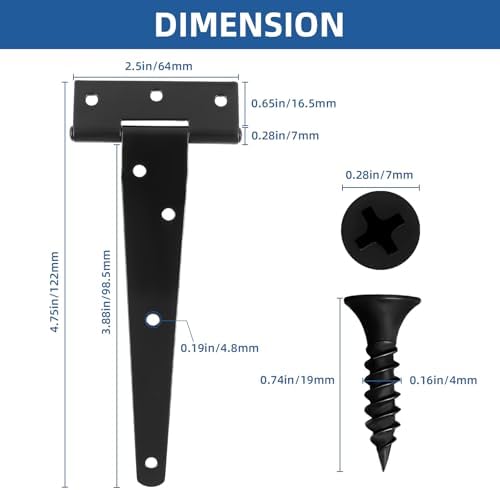 TamBee T-Strap Barn Door Hinges Heavy Duty Black Wrought