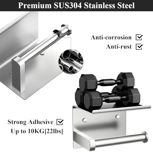 Tindbea Toilet Paper Holder with Phone Shelf 2 Installation Options Rust-Resistant Modern Design for Home Use