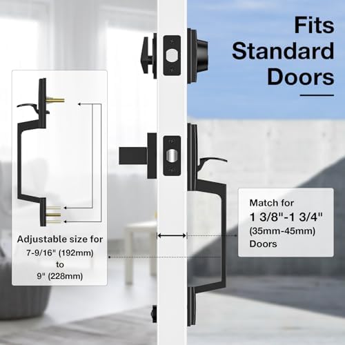 Brightify Matte Black Adjustable Door Handle Set with Reversible Lever for LeftRight Doors