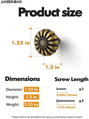 10-Piece Antique Brass Knobs - Uniquely Inspired by Pumpkins Durable and Versatile for Kitchen Bathroom and Closet