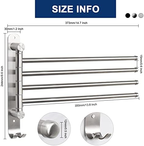 NearMoon 4-Arm Swivel Towel Rack Rust-Proof Stainless Steel Towel Bar