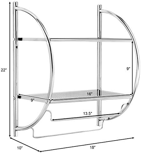 Tangkula Wall Mount 2 Tier Bathroom Shelf with BarsSimple Sturdy Home Storage Solution
