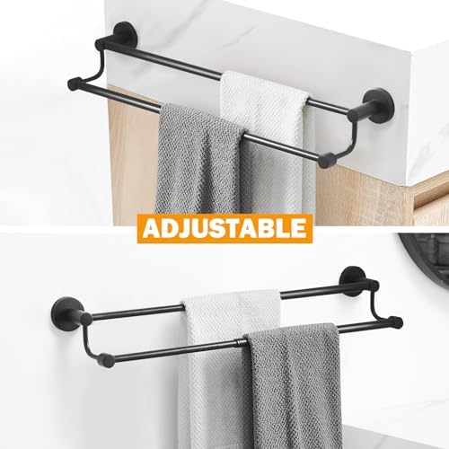 Adjustable 165-285 Double Towel Bar for Bathroom Matte Black