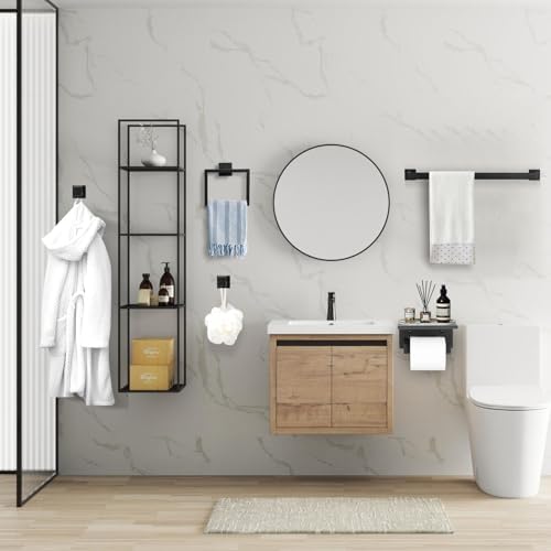 Sturdy Black Towel Bar Set with 5 Pieces for Bathroom