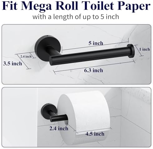KitsureSturdy 304 Stainless Steel Toilet Paper Holder Wall-Mounted Black - Bathroom Essential