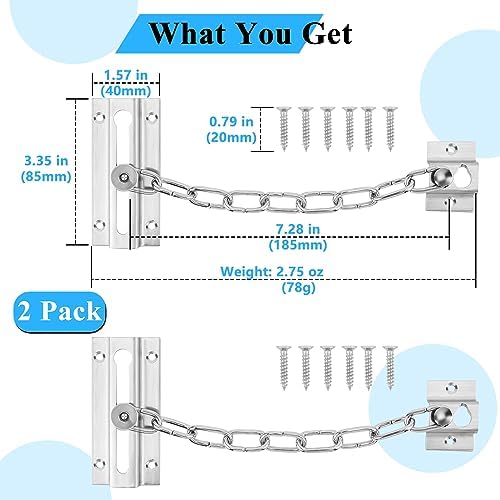 2-Package Door Chain Lock Stainless Steel Door Lock Set with 12 Screws